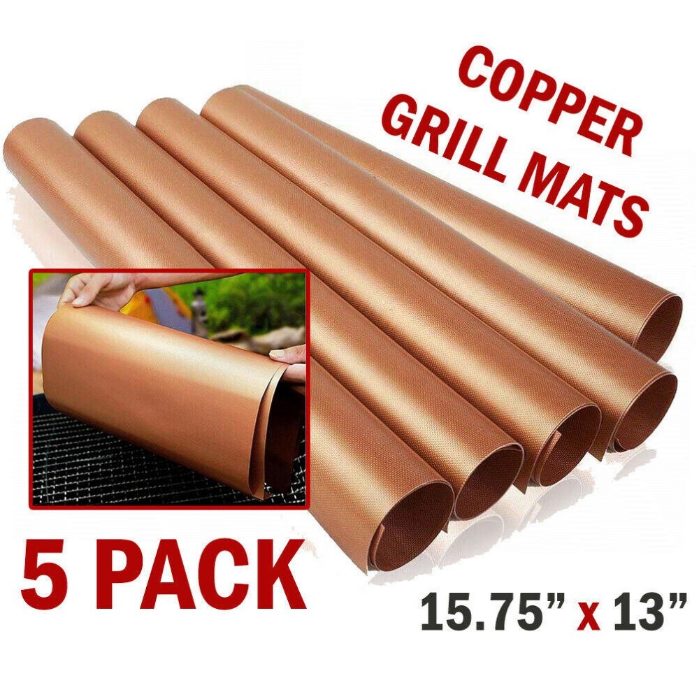 Smilegive 5pc Copper Grill Mats Baking Non Stick BBQ Mat