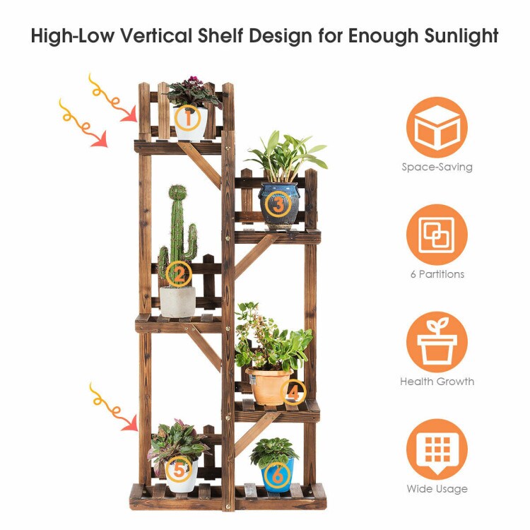 5-Tier Flower Rack Wood Plant Stand with 6 Pots Display Shelf