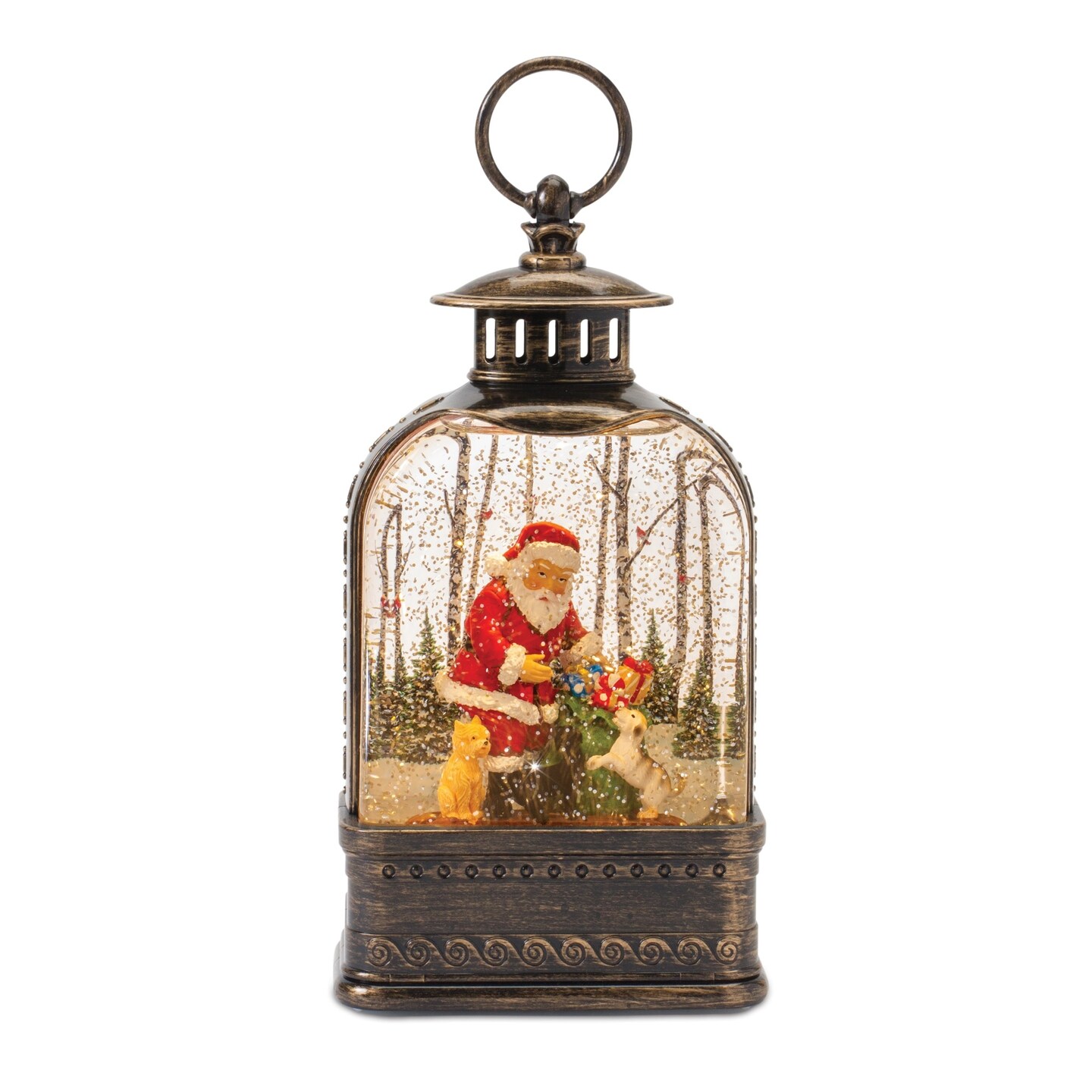 Melrose 11.25&#x22; LED Lighted Santa with Dog Christmas Snow Globe Lantern