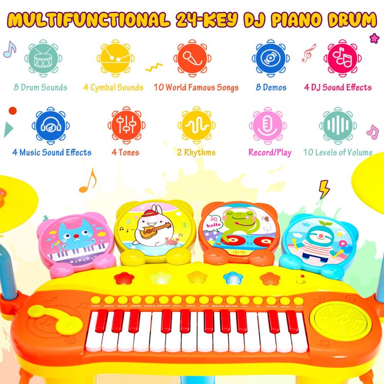 24-Key Piano Keyboard DJ Drum Combination with Microphone Ideal for Educational Musical Toy for Kids