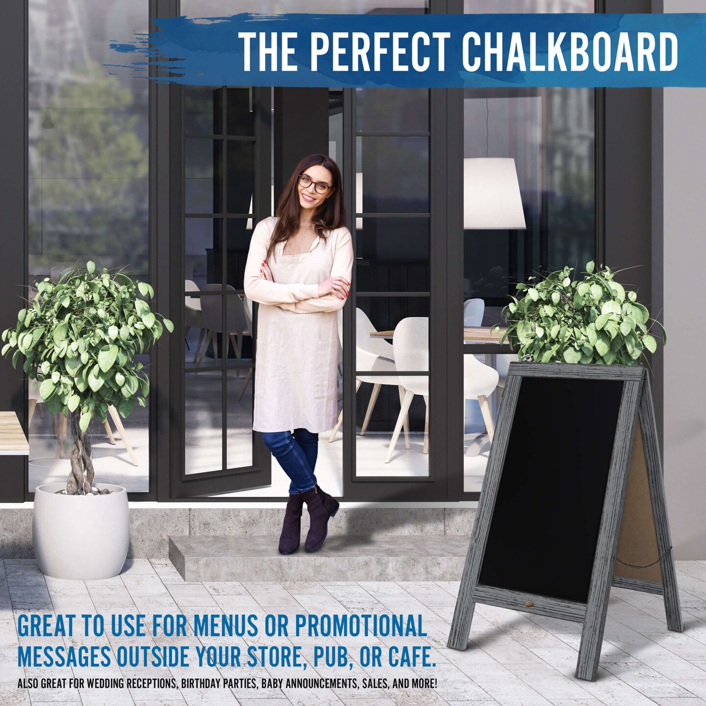 HBCY Creations A-Frame Chalkboard / Sidewalk Chalkboard Sign with Eraser / Large Sturdy Sandwich Board / A Frame Restaurant Message Board