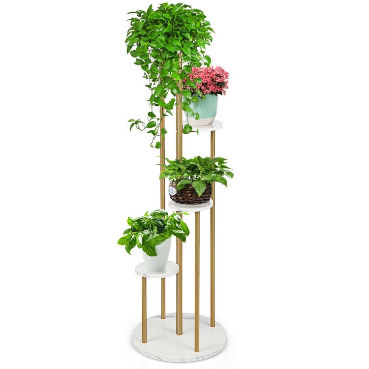 Golden White Multi-Tier Plant Display Stand with 4 Round Shelves MDF Steel