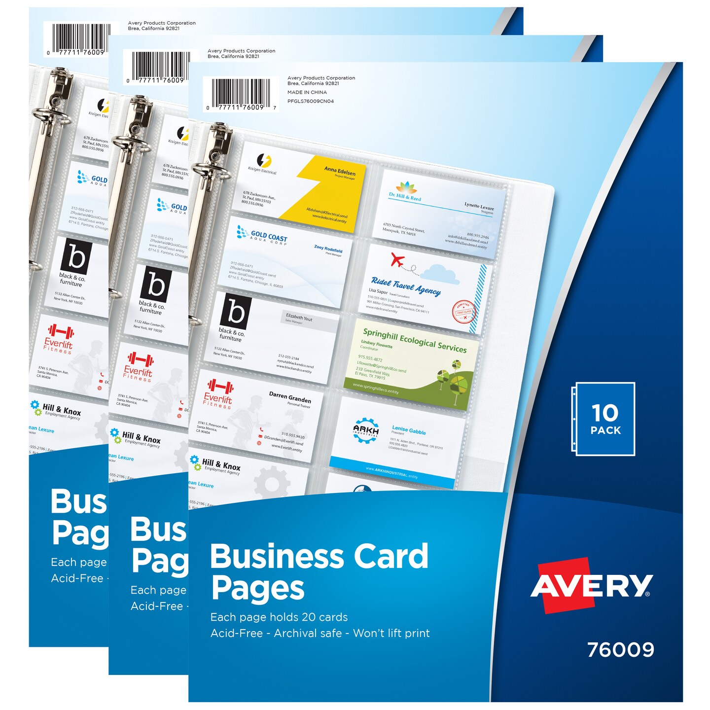 Avery Clear Business Card Organizer Pages for 3 Ring Binders, 10 Per Pack, 3-Pack, Holds 600 Cards Total (78723)