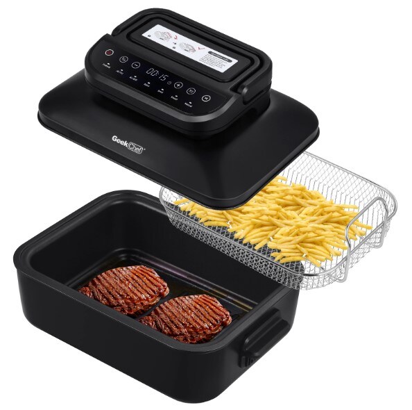 Geek Chef 7 In 1 Smokeless Portable Electric Indoor Tabletop Grill with Air Fry, Roast and Baking - 6-Servings