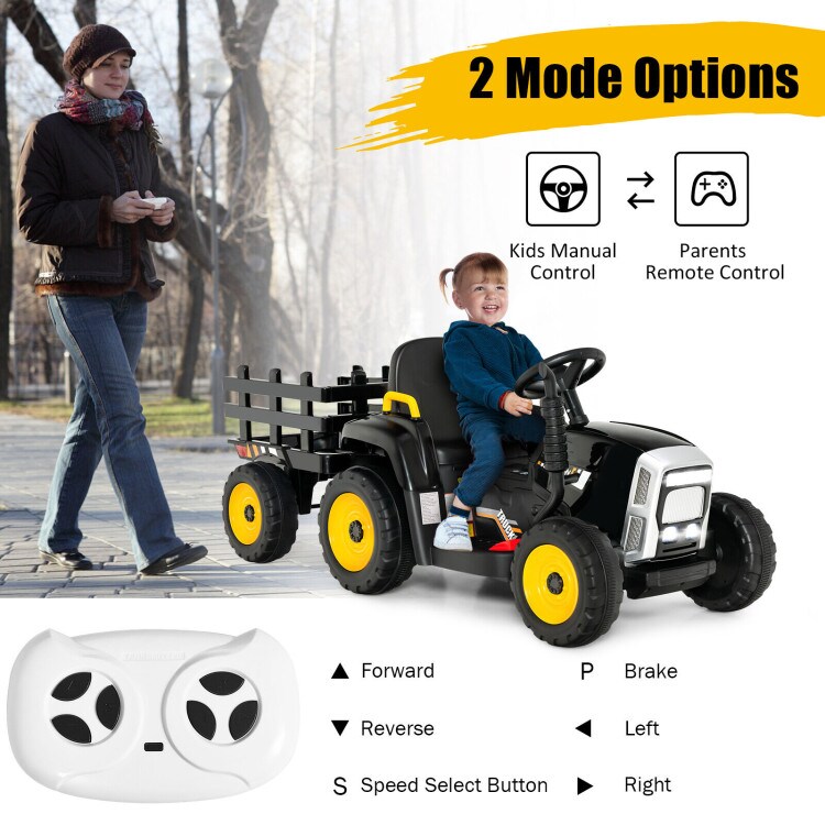 Iron Ride-On Tractor with Trailer, Music and Safety for Kids