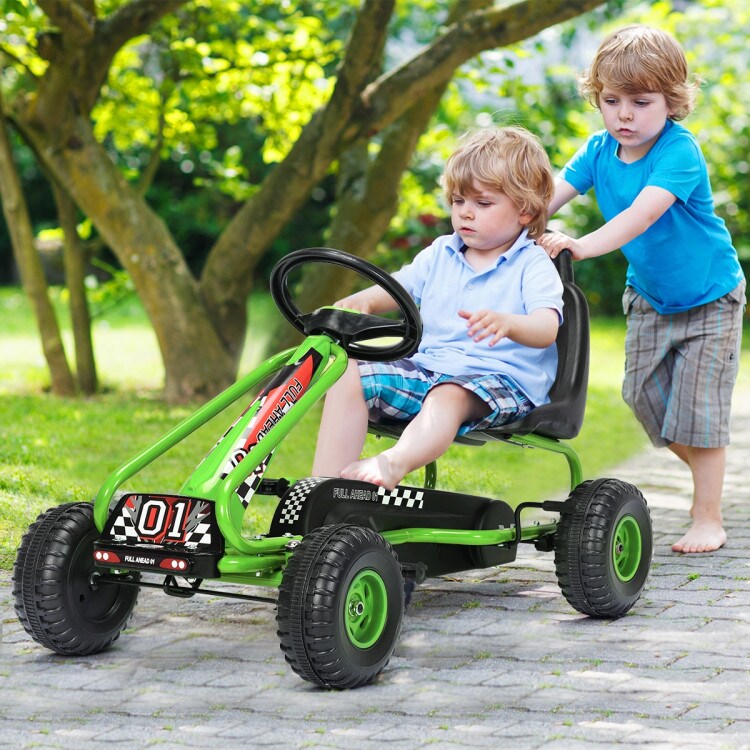 Iron Pedal Powered Ride On Car Go Kart for Kids with Adjustable Seat