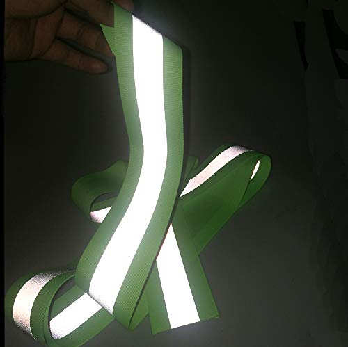 Silver Sew On Reflective Tape for Chothing Safety Fabric Webbing Trim Strip Green 2&#x22; x 16ft