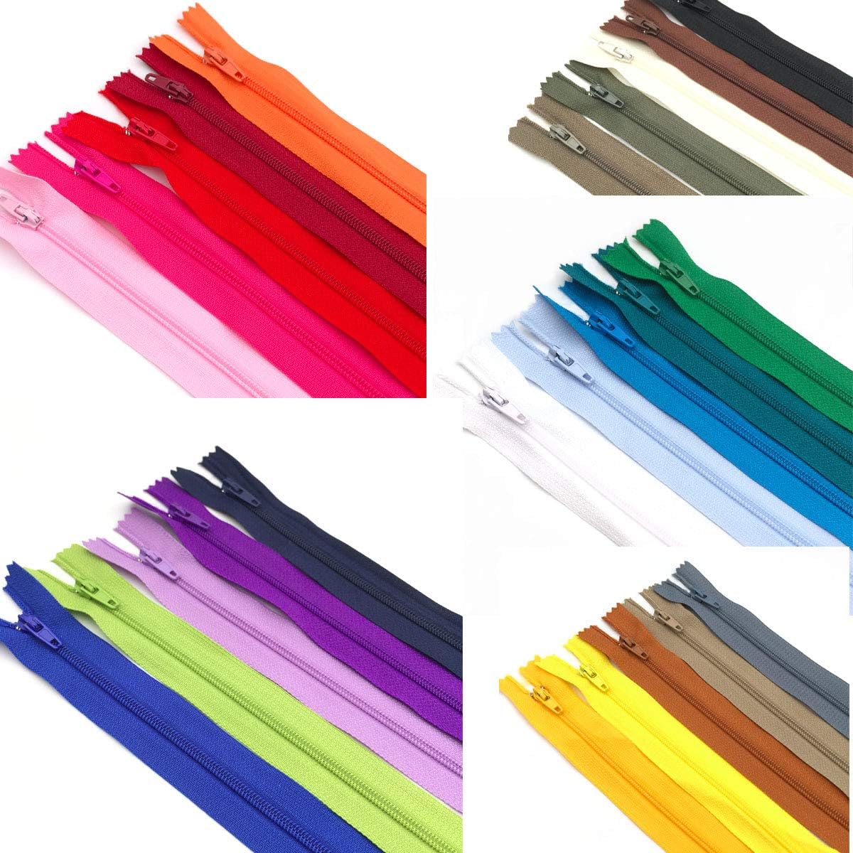 75pcs 20 Inch 14 Inch and 9 Inch Mixed Size Nylon Coil Zipper Bulk with Zipper Presser Foot for Sewing Craft(25 Color Zippers)