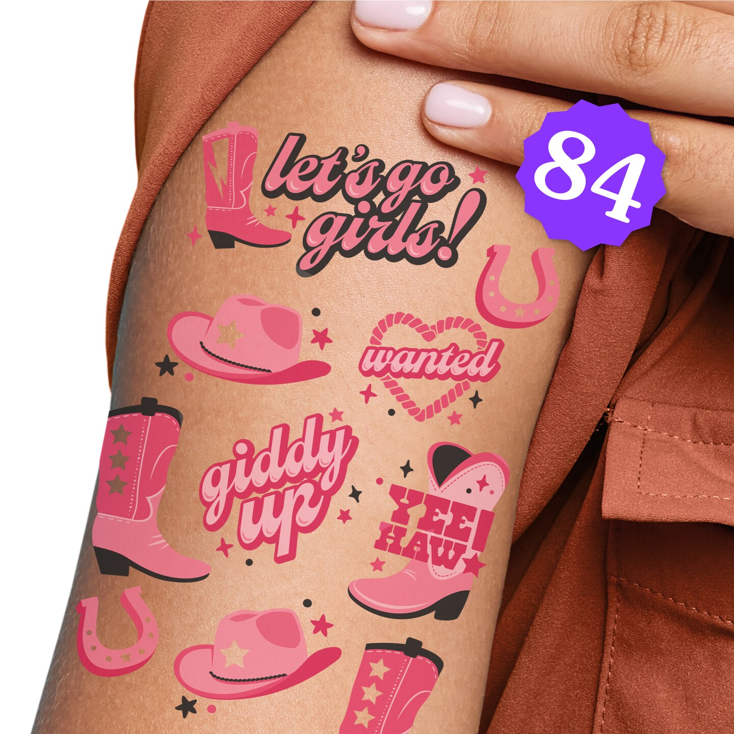 Big Dot of Happiness Rodeo Cowgirl Temporary Tattoos for Kids and Adults, Giddy Up Birthday Favors, Bachelorette Favor, Let&#x27;s Go Pink Western Party Supplies, 12 Sheets