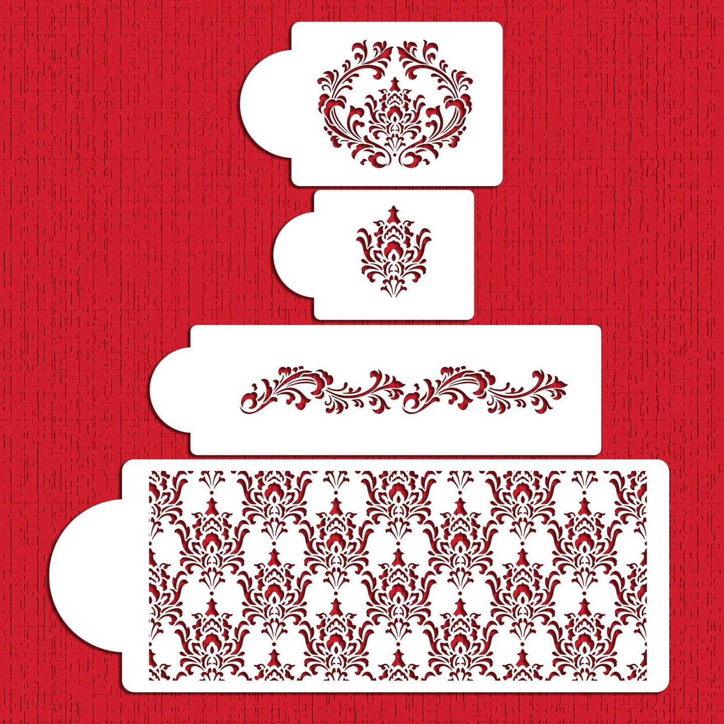 Filigree Damask Cake Stencil Set | C550 by Designer Stencils | Cake Decorating Tools | Baking Stencils for Royal Icing, Airbrush, Dusting Powder | Reusable Plastic Food Grade Stencil for Cakes | Easy to Use & Clean Cake Stencil