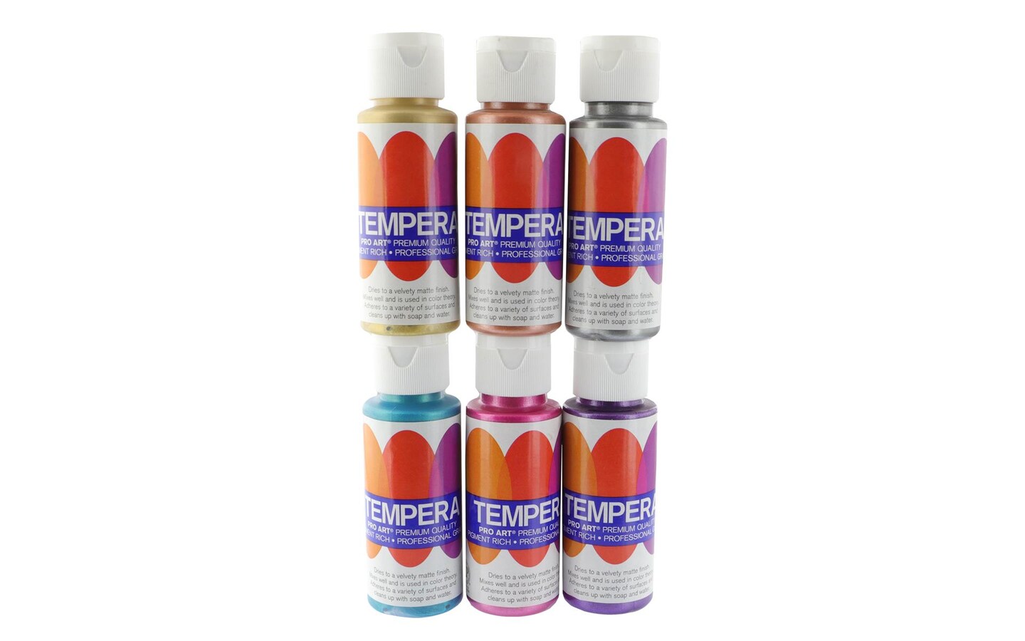 PRO ART Liquid Tempera Paint, Metallic/Pearlescent 2 fl. oz. -6 Color Pack