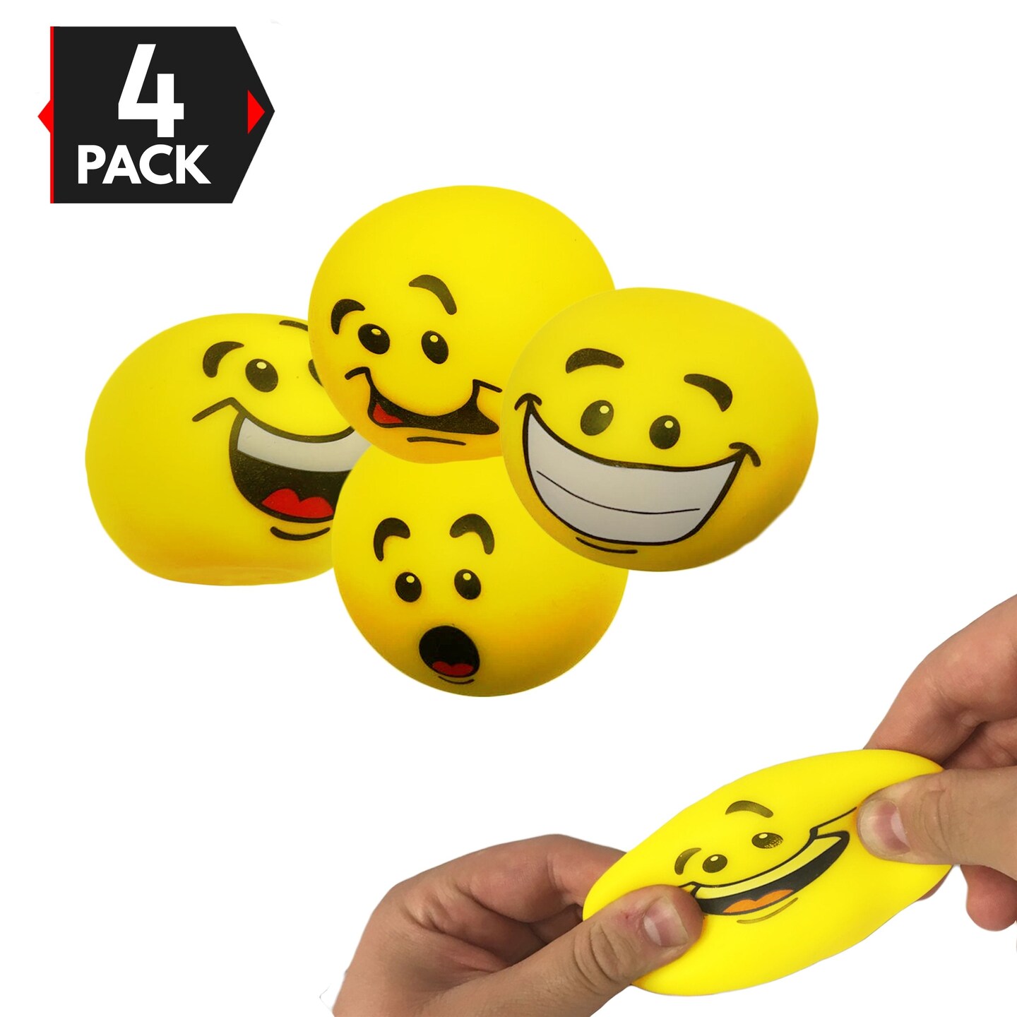 Big Mo&#x27;s Toys Stress Balls - Emoji Sensory Stress Reliever Fidget Toy Stretch Ball for ADD / ADHD - 4 Pack