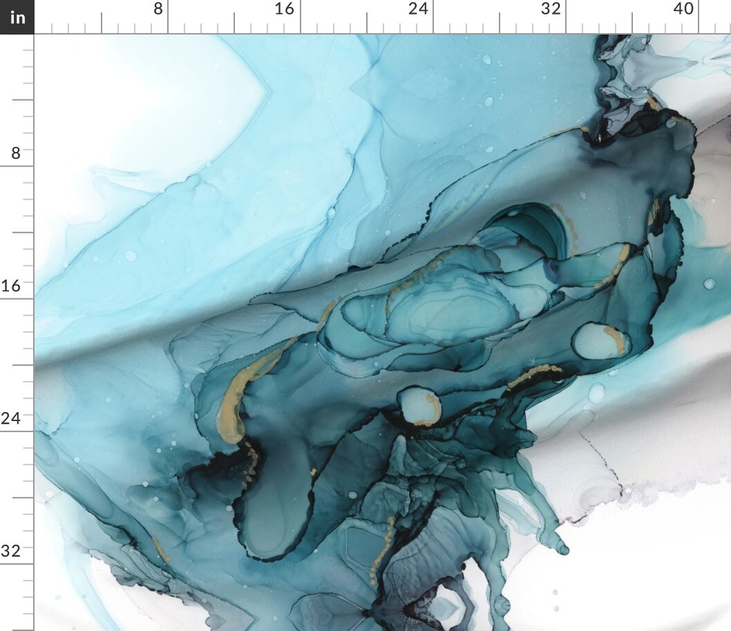 Abstract Marble Teal Waves Aqua Blue Watercolor Modern Custom Printed Fabric by Spoonflower Various Fabrics by the Yard or Fat Quarter