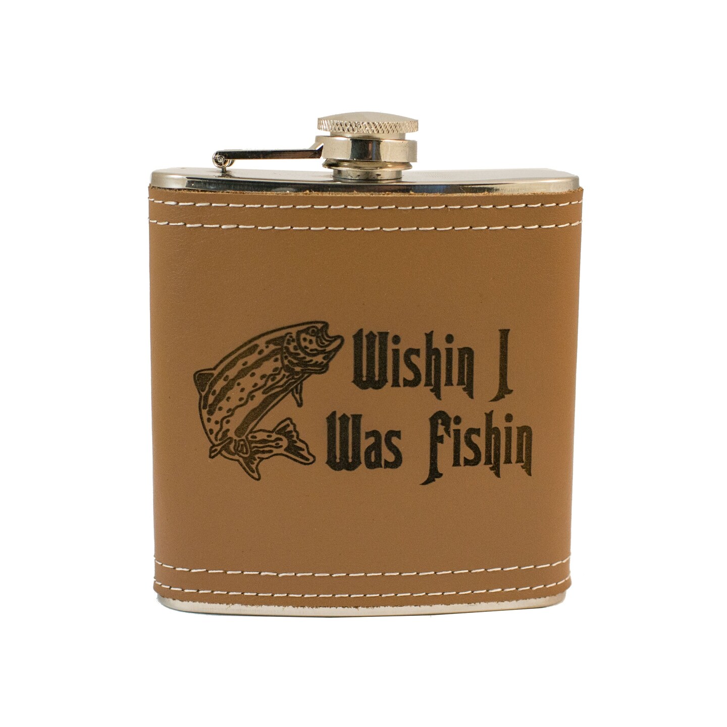 6oz Wishin I was Fishin Leather Flask 6oz Wishin I was Fishin Leather Flask