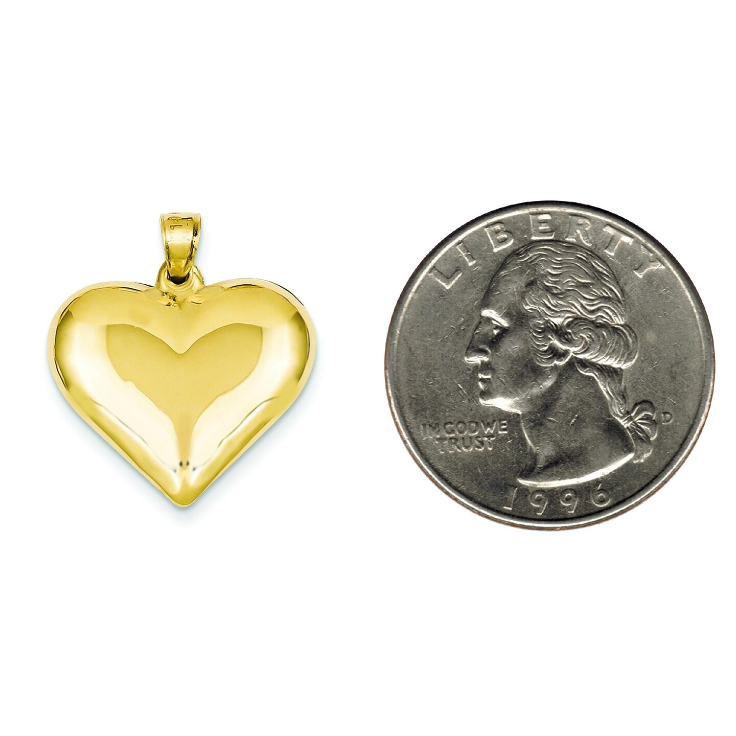 14K Gold Puffed Heart Charm Love Jewelry Pendant 25mm x 22mm