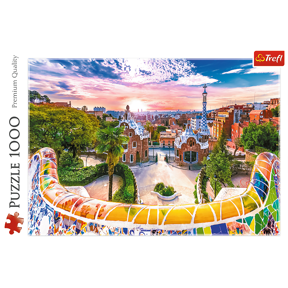 1000 Piece Jigsaw Puzzles, Sunset over Barcelona, Spain, Park Güell, Antonio Gaudi, Adult Puzzle, Trefl 10711