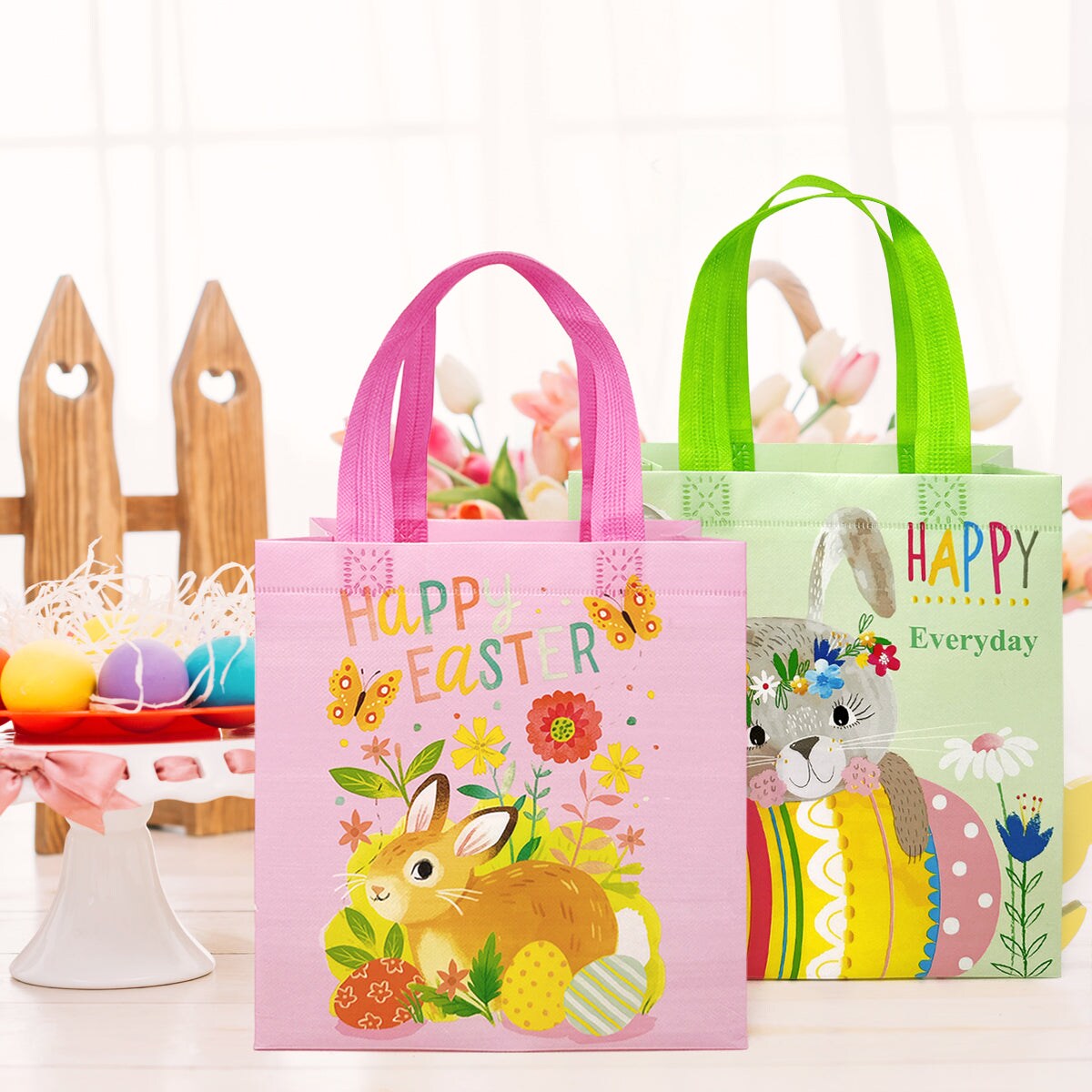 Wrapables Non-woven Easter Gift Bags, Easter Treat Bags for Egg Hunt (Set of 8)