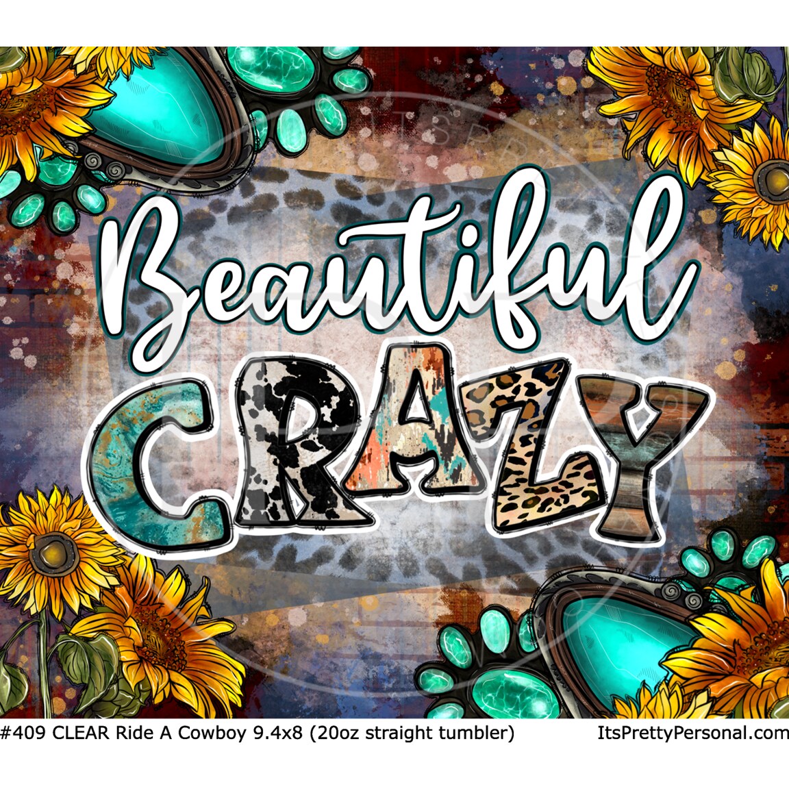 #409 CLEAR- 20oz - Ride A Cowboy 9.4" x 8" Pattern Vinyl Wrap