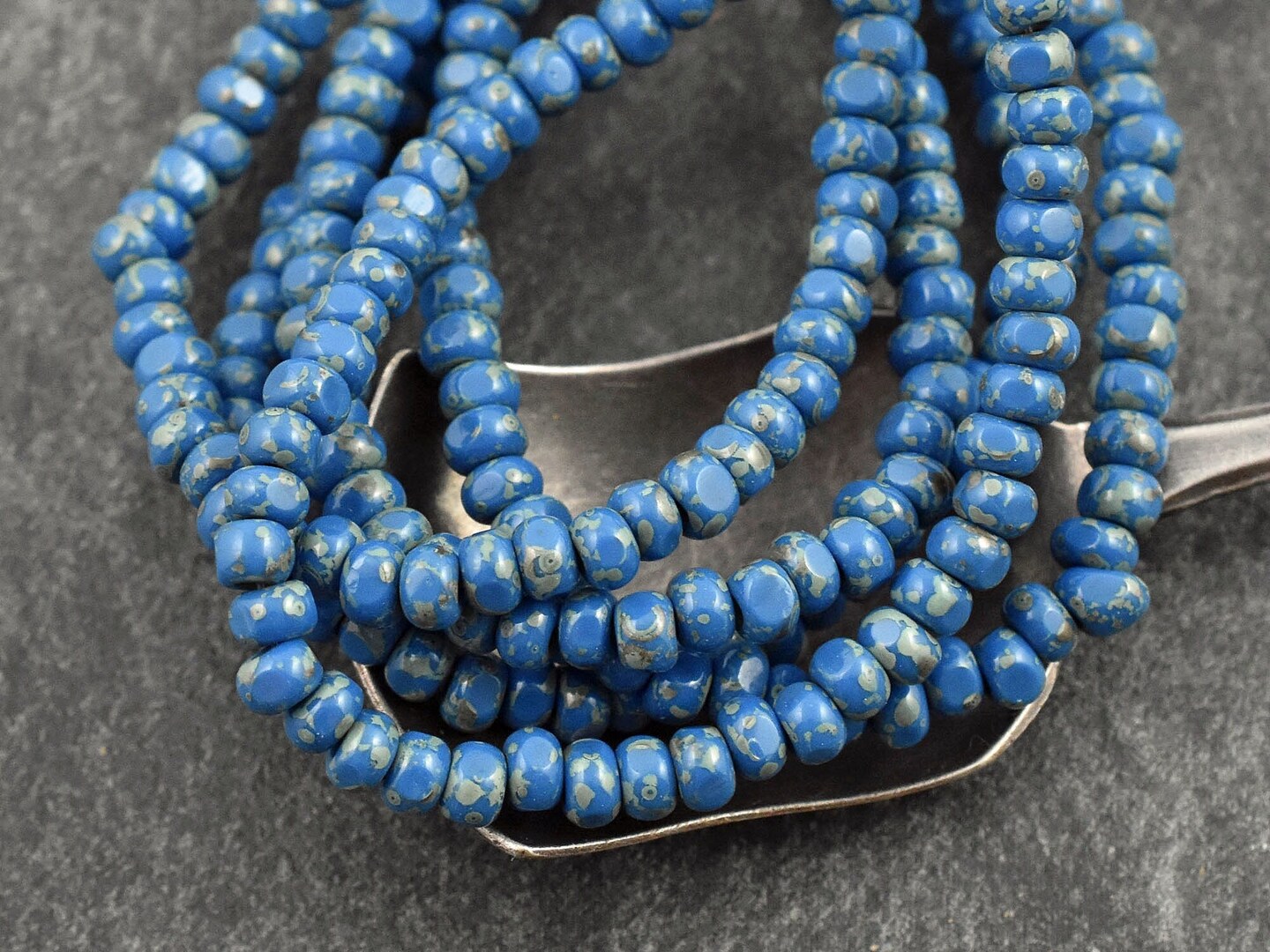 *50* 4x3mm Opaque Denim Blue Picasso Trica Beads