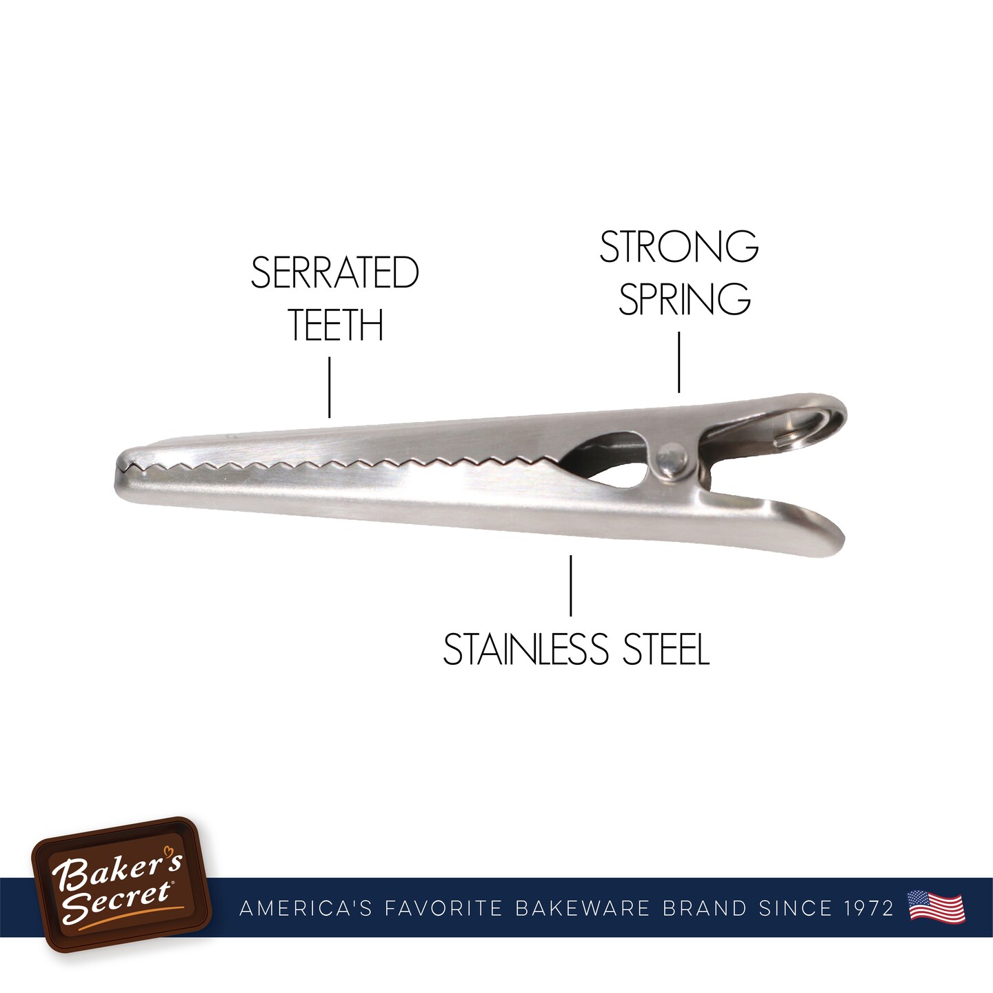 Baker&#x27;s Secret - 4pcs Stainless Steel Bag Clip Set, Heavy Duty Chip Clips Set