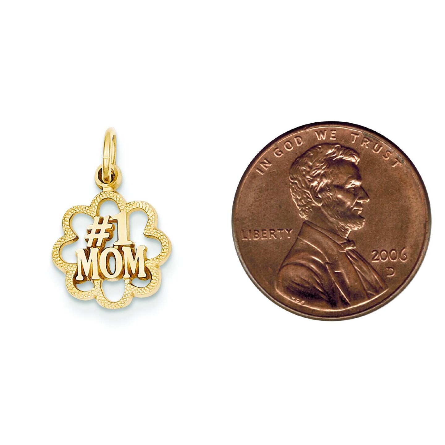 14K Yellow Gold #1 Mom Charm Mother Love Pendant Jewerly 19mm x 6mm