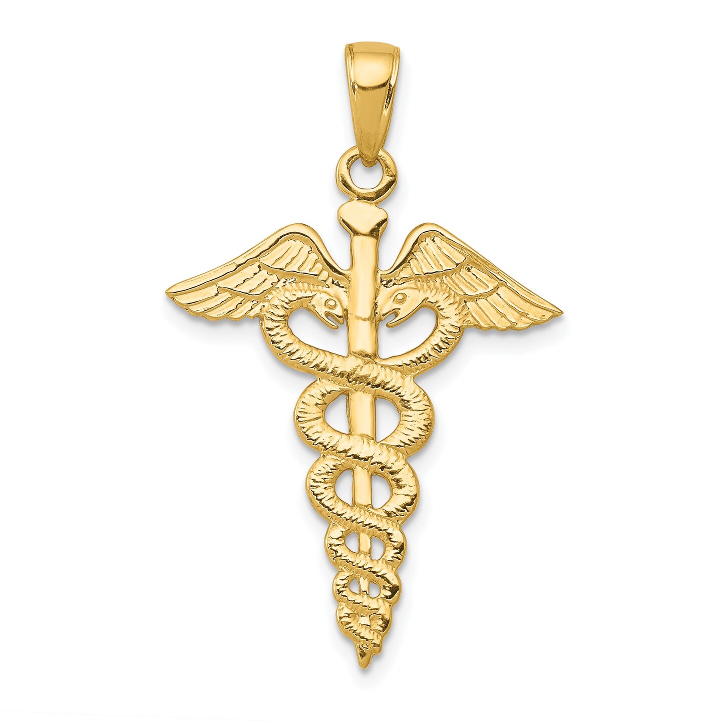 14K Yellow Gold Caduceus Charm Medical Pendant Jewelry 32mm x 21mm