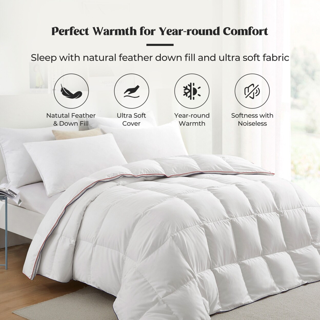 Puredown Supreme Comfort All Seasons Goose Feather and Down Duvet Insert - Luxurious and Soft Year-Round Bedding