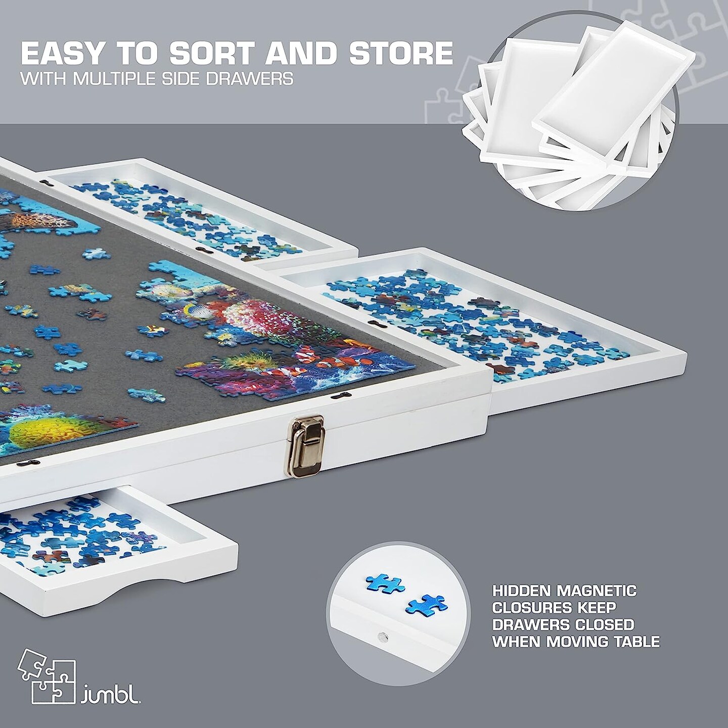 Jumbl 1500 Piece Puzzle Board 27&#x201D; x 35&#x201D; with Drawers and Removable Cover