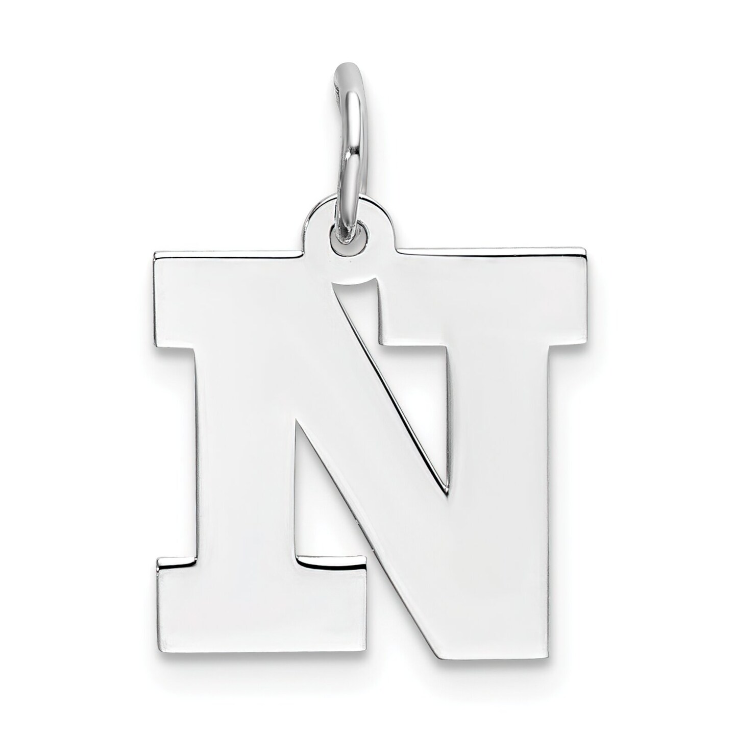 Sterling Silver Medium Block Initial Letter N Charm Jewerly 19mm x 12mm