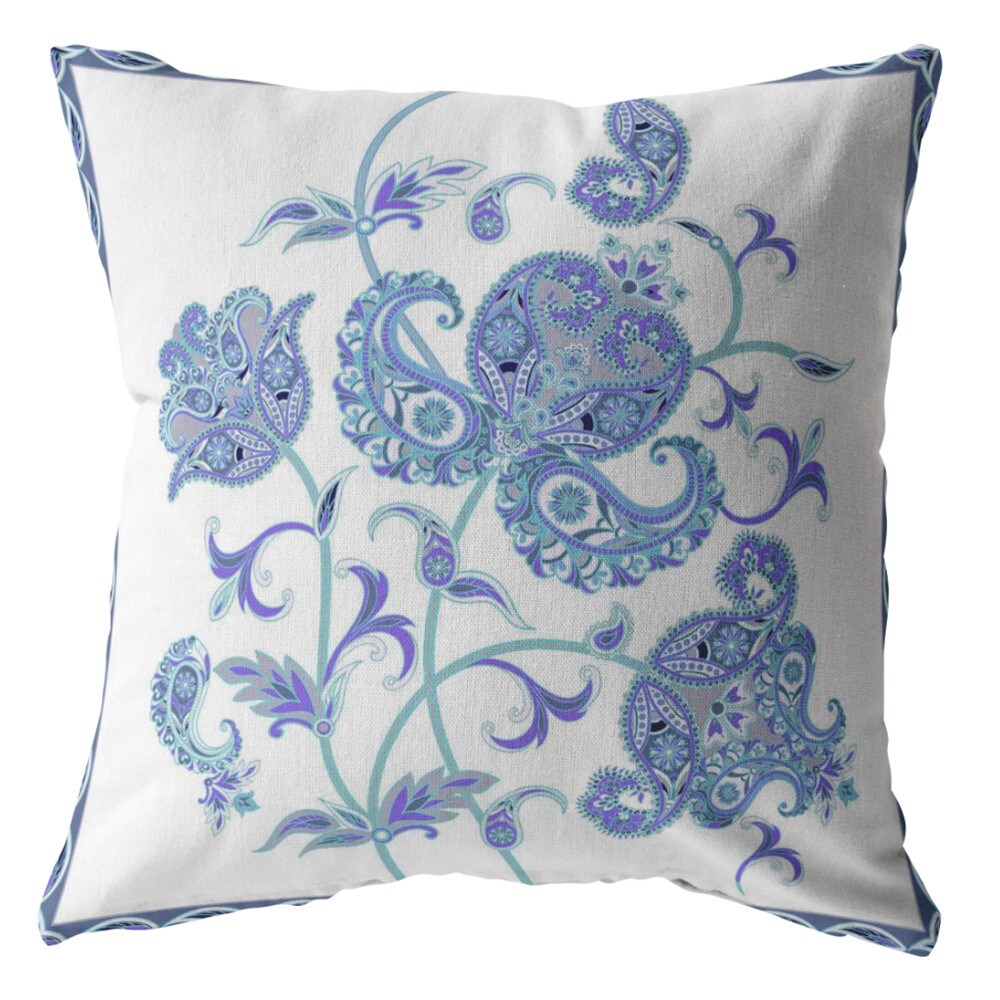 20 Blue White Wildflower Suede Throw Pillow