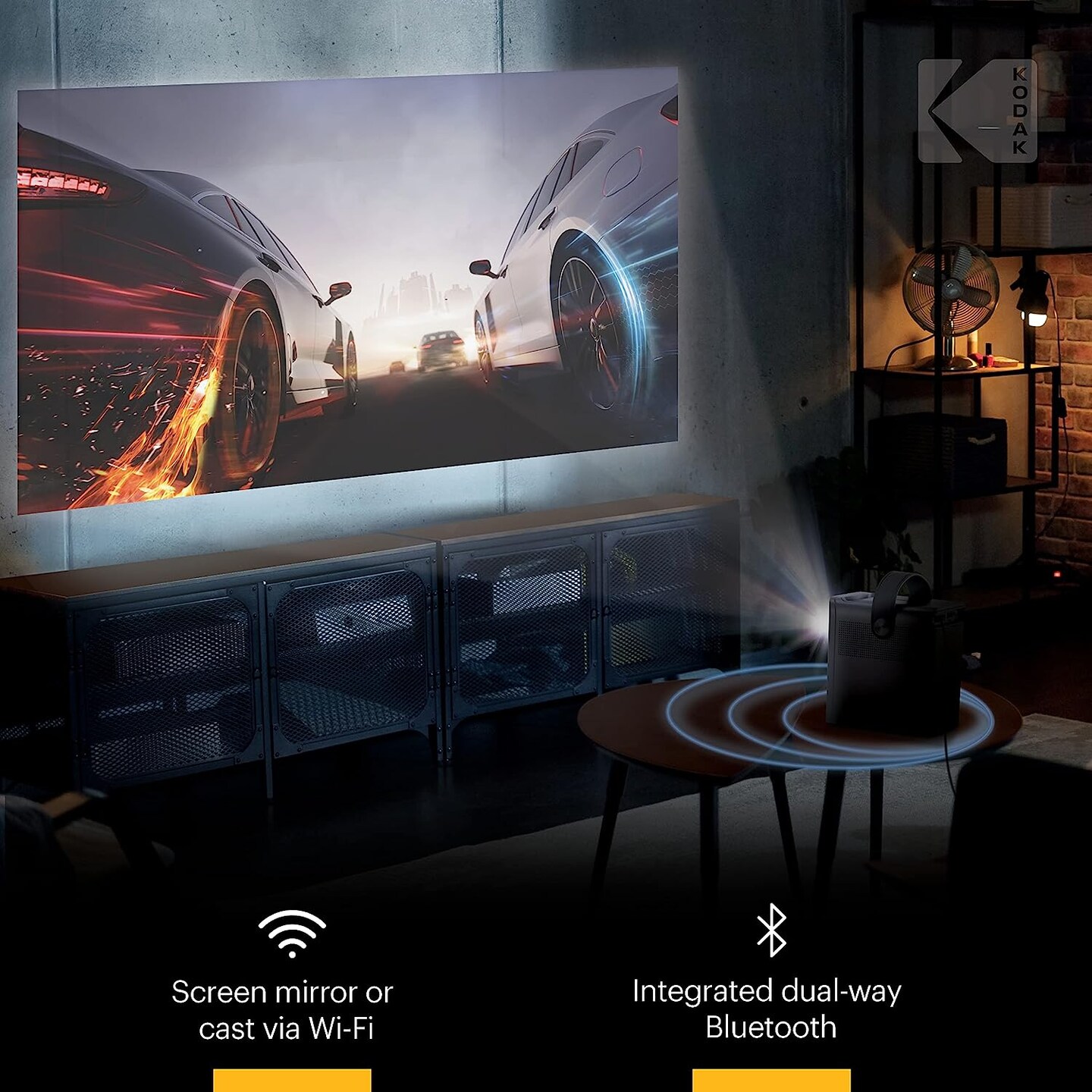 KODAK FLIK HD9 Smart Projector, 1080p Projector With Wifi and Bluetooth W/Android TV, Built-in Speakers &#x26; Voice Remote