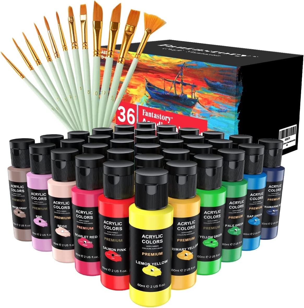 Acrylic Paint Set with 12 Brushes, 24 Colors(2Oz/60Ml) Craft Paint Supplies  for Adults Artists Kids Beginners, Painting Supplies for Ceramic, Wood