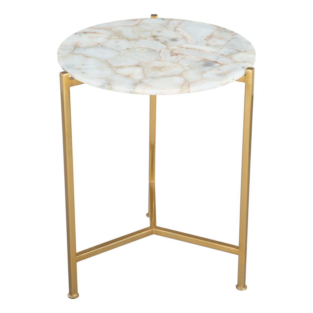Haru Side Table White Agate Top Gold Base Modern Accent Furniture Living Room