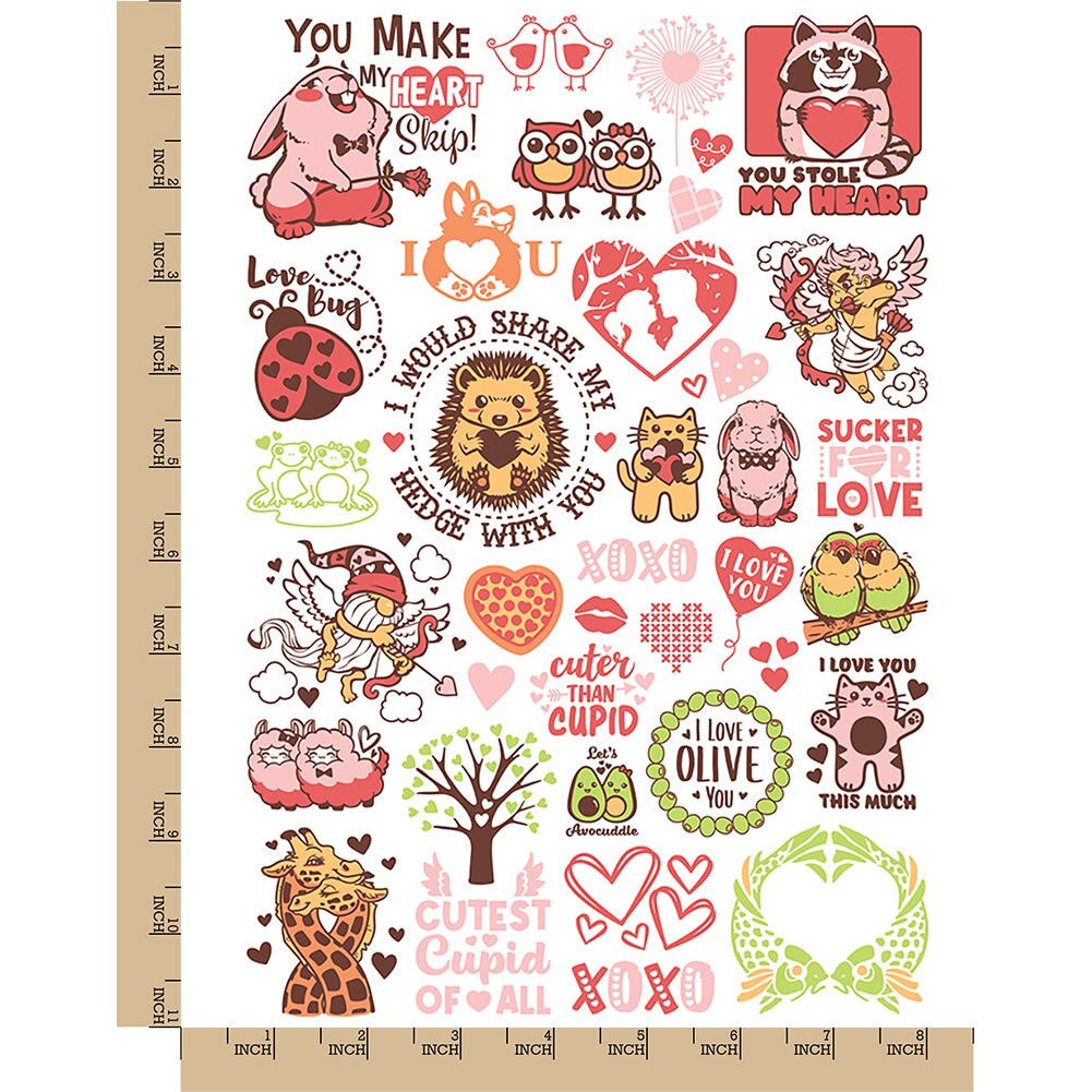 Love Puns Hearts Animals Valentine&#x27;s Day Temporary Tattoo Water Resistant Fake Body Art Set Collection