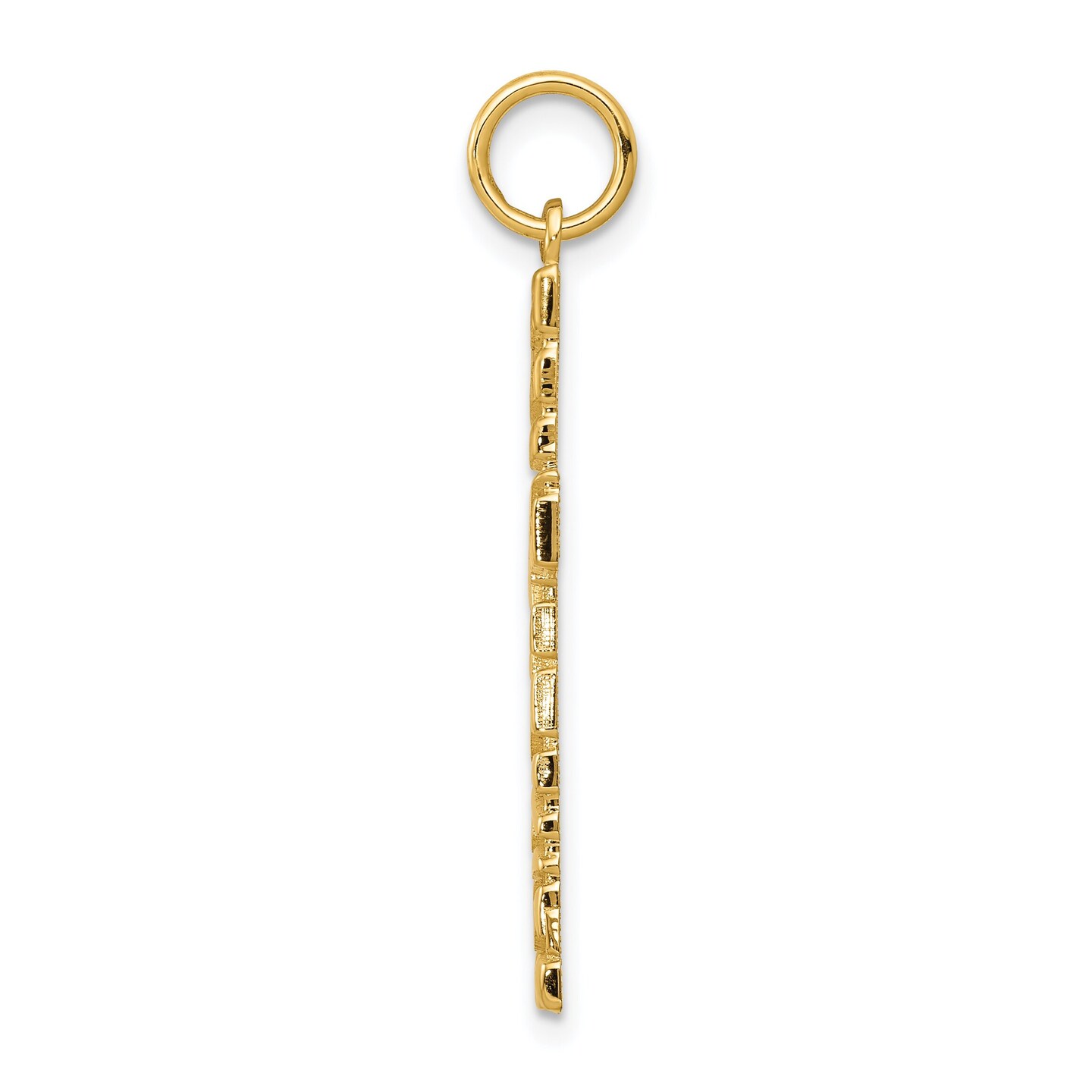 14K Yellow Gold Nugget Style Cross Pendant Charm Jewerly 39mm x 16mm