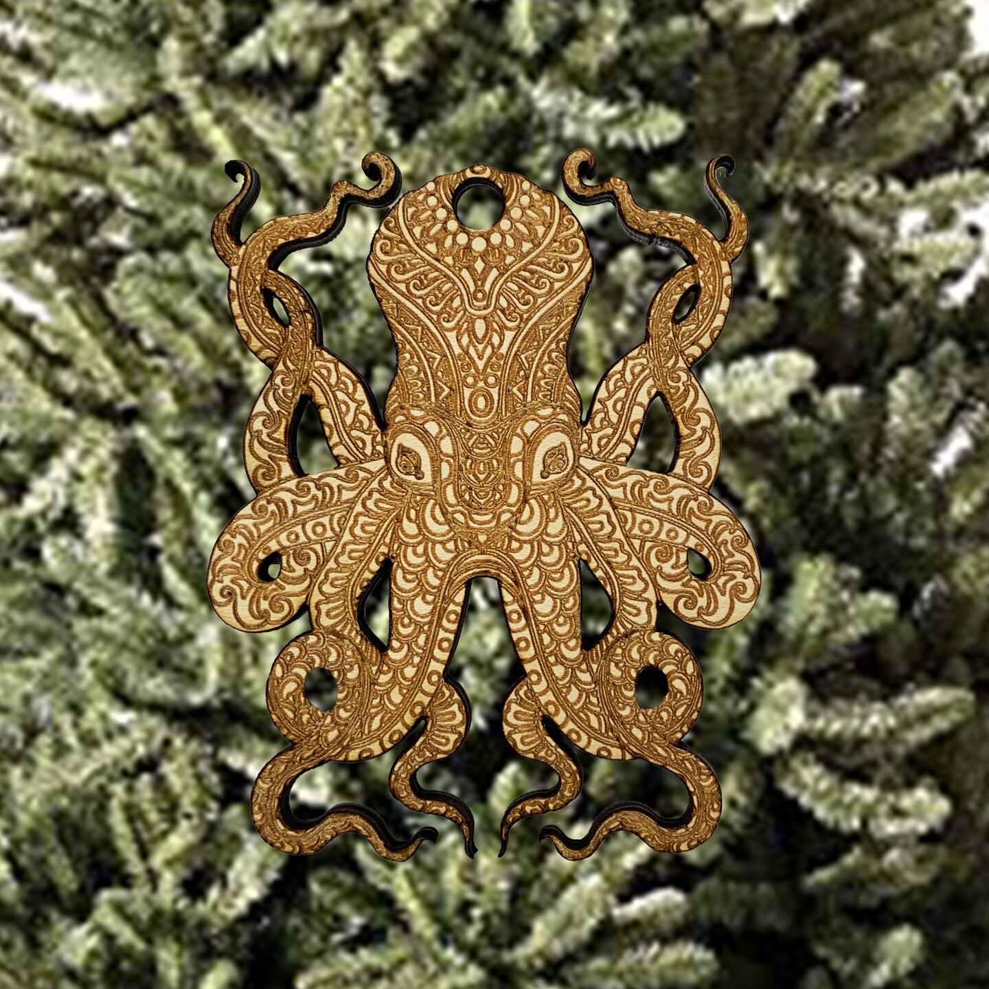 Ornament - Octopus - Raw Wood