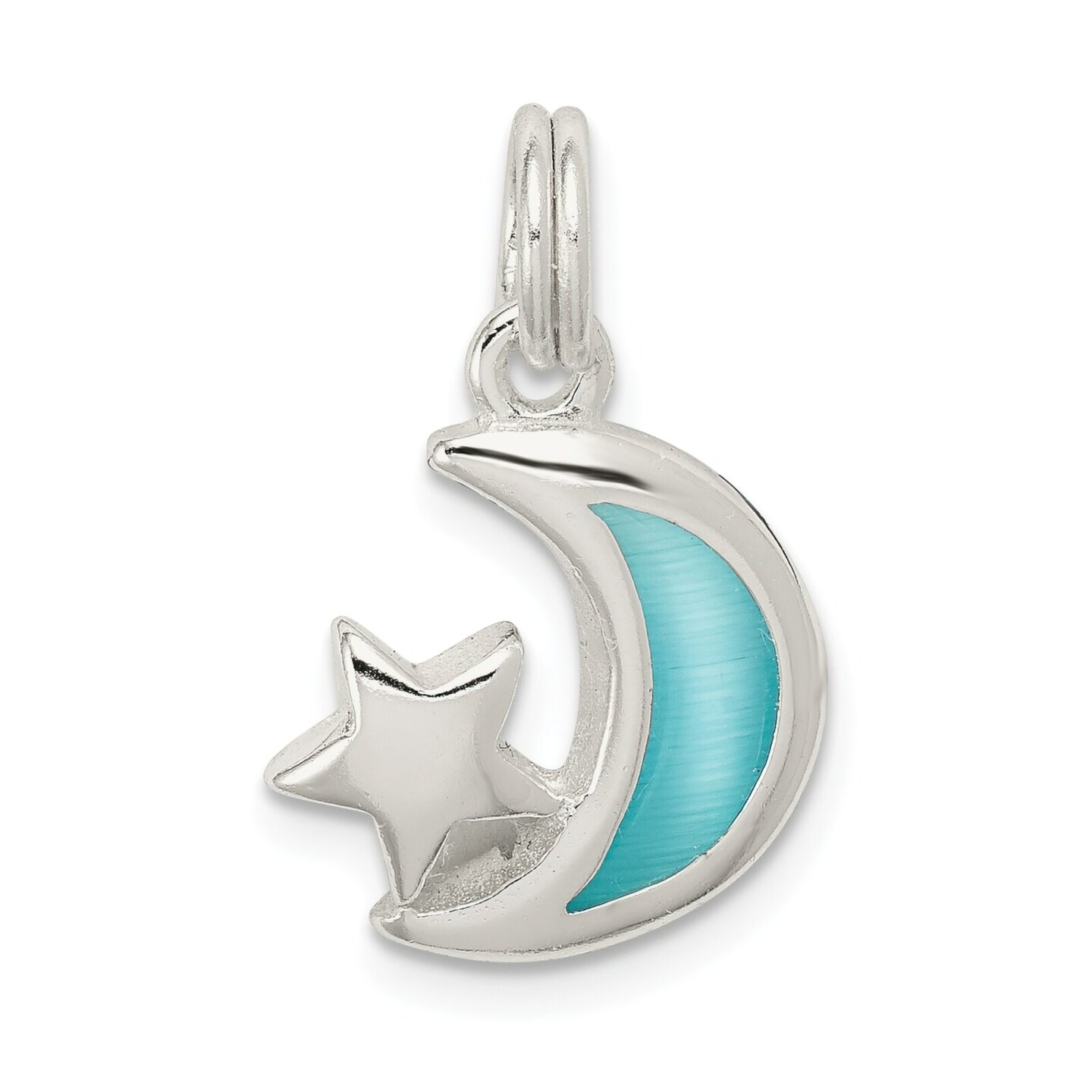 Sterling Silver Blue Enamaled Moon & Star Charm Pendant Jewerly 20mm x 13mm