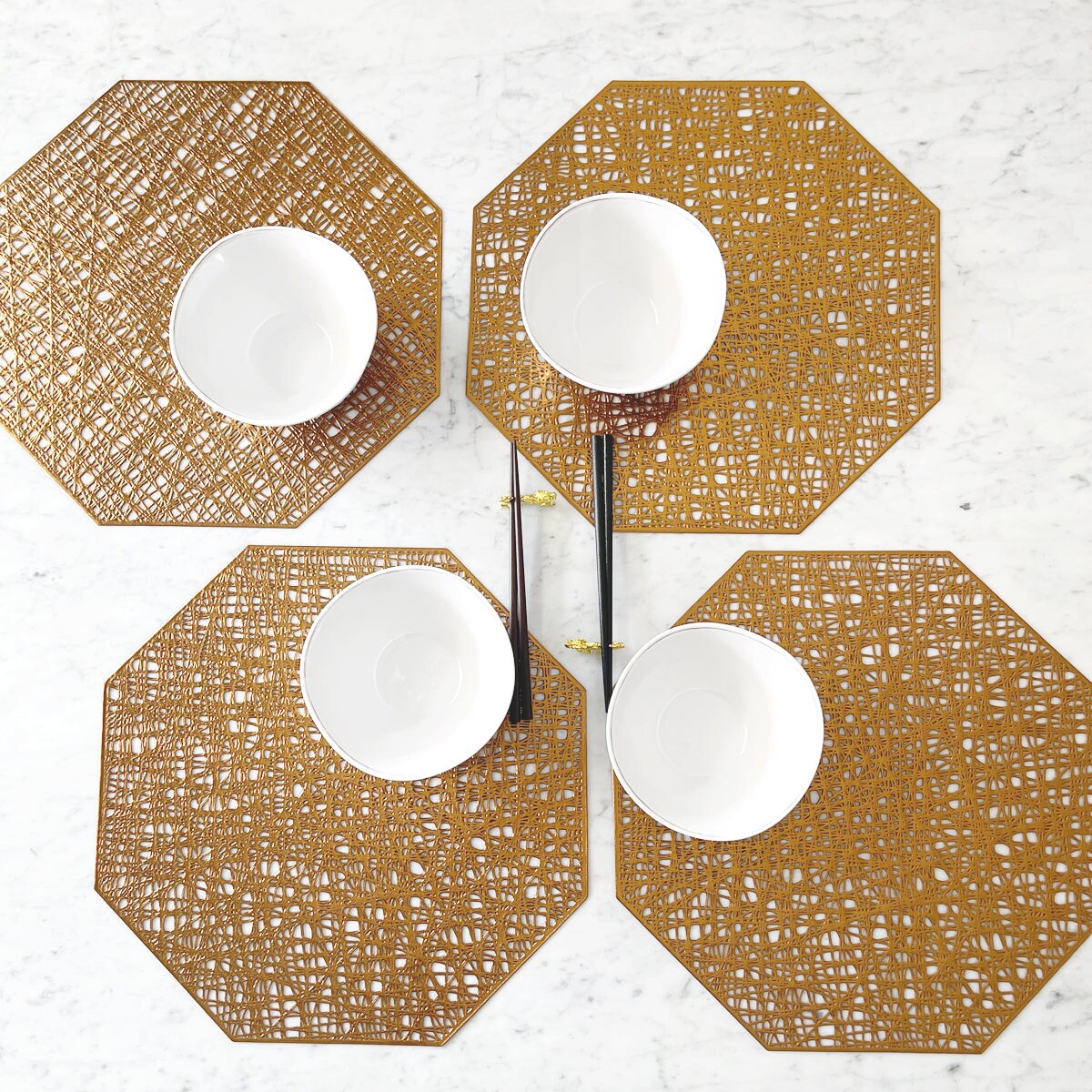 Wrapables Vinyl Metallic Colored Placemats for Weddings, Parties, Special Events (Set of 4), Bronze Octagon