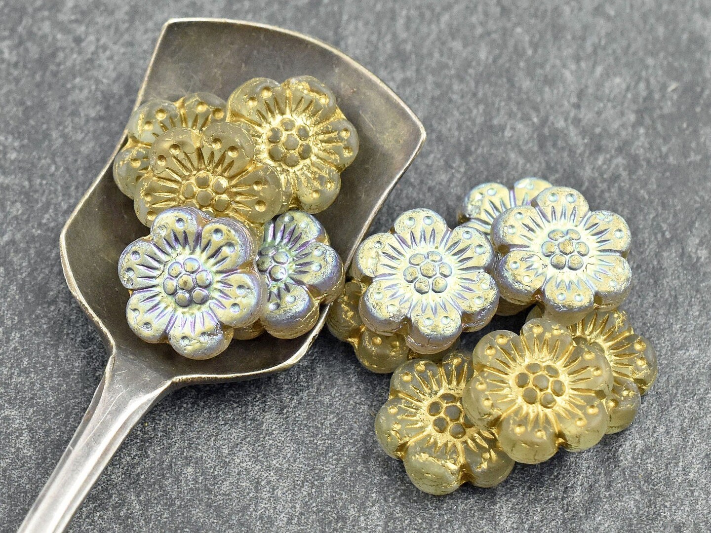 *12* 14mm 1/2 AB Gold Washed Matte Crystal Wildflower Beads