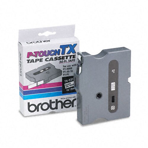 Brother TX Tape Cartridge for PT-8000 PT-PC PT-30/35 0.35 x 50 ft Black on White