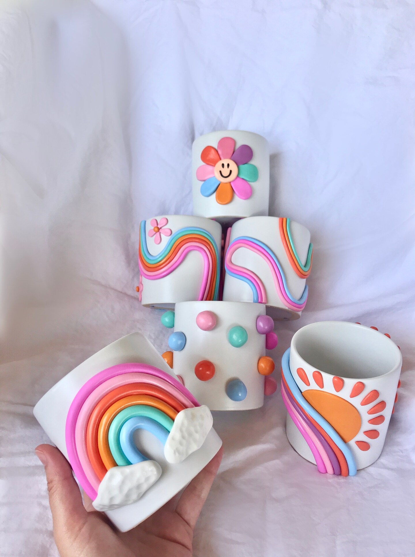 Retro Eclectic Colorful Planters, Cute Ceramic Planter, Rainbow