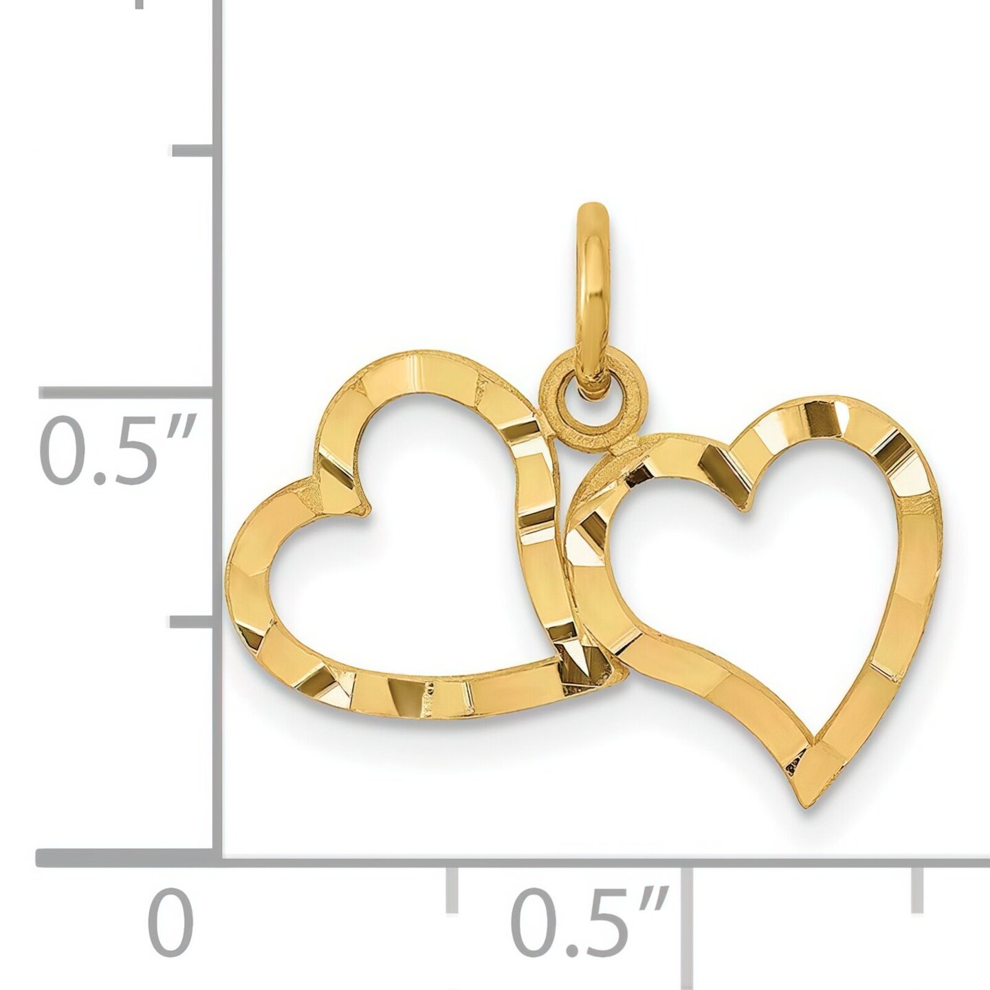 14K Gold Double Heart Charm Diamond-Cut Love Pendant 18 X 19mm Jewerly