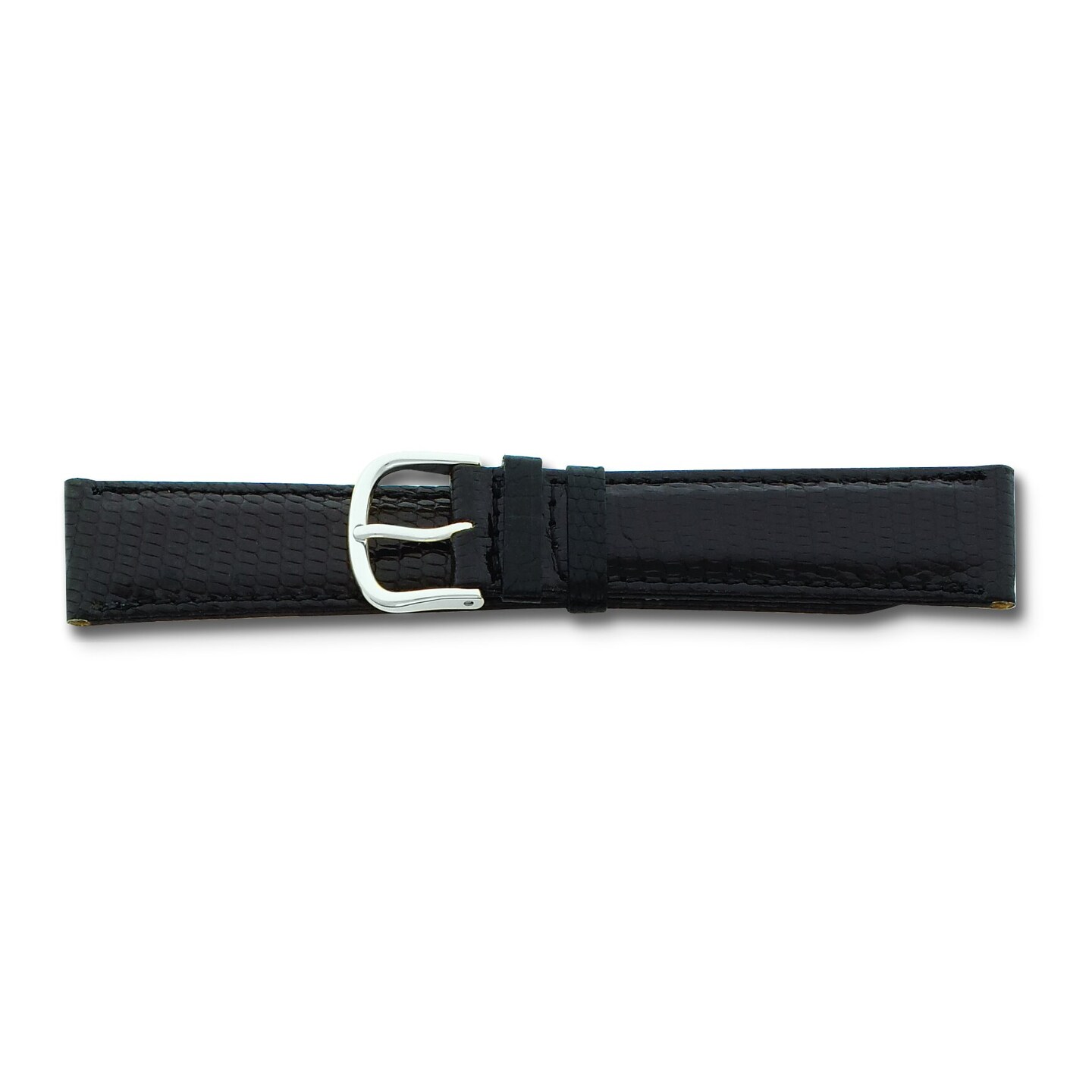de Beer Black Genuine Lizard Leather Watch Band 16mm Silver Color
