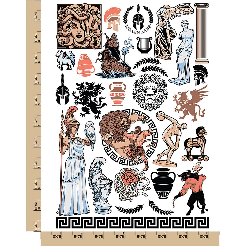 Greek Roman Mythology Monsters Temporary Tattoo Water Resistant Fake Body Art Set Collection