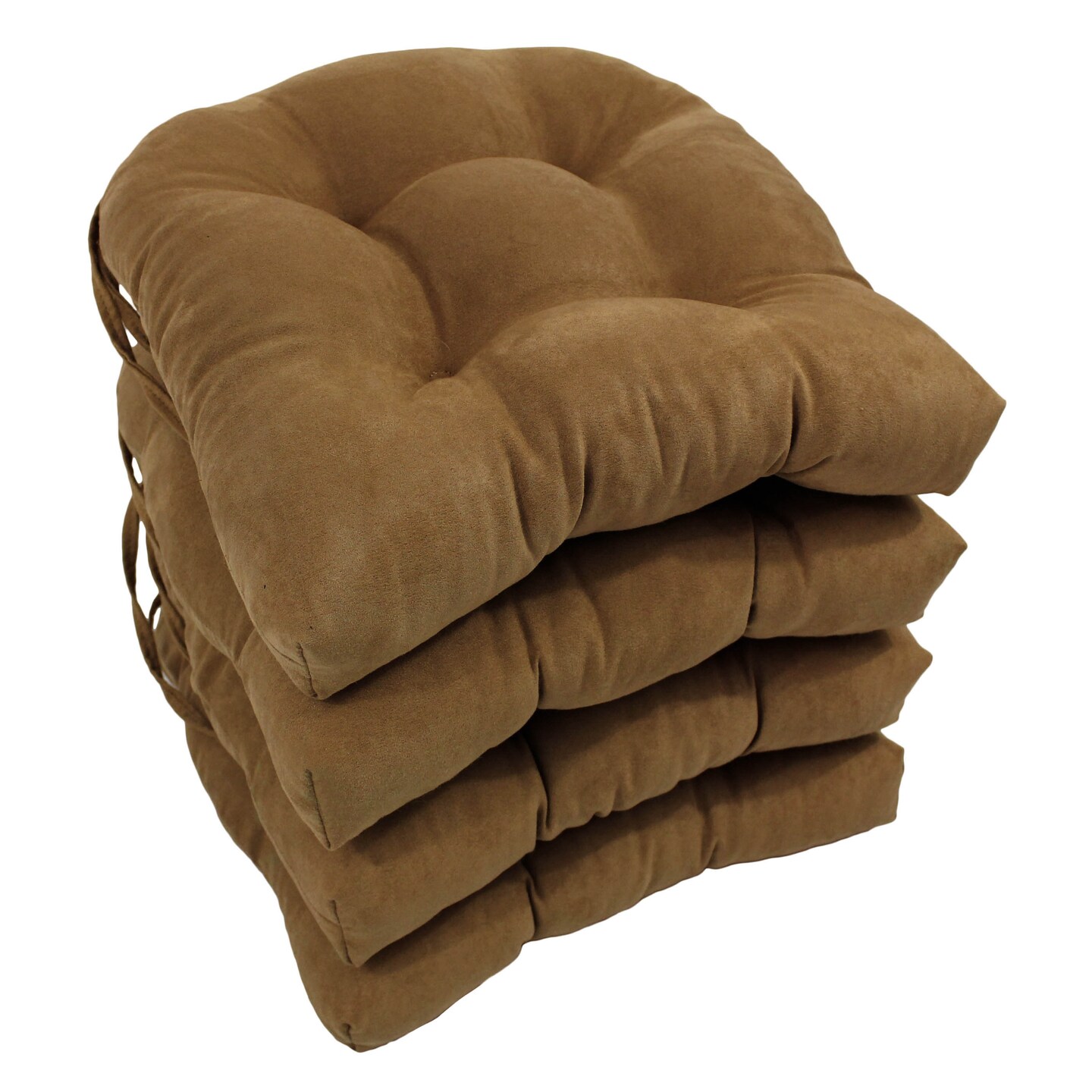 16-inch Solid Micro Suede U-shaped Tufted Chair Cushions (Set of 4) -  Saddle Brown