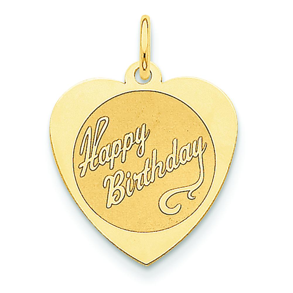 14K Yellow Gold Happy Birthday Heart Engravable Charm Jewerly 24mm x 18mm