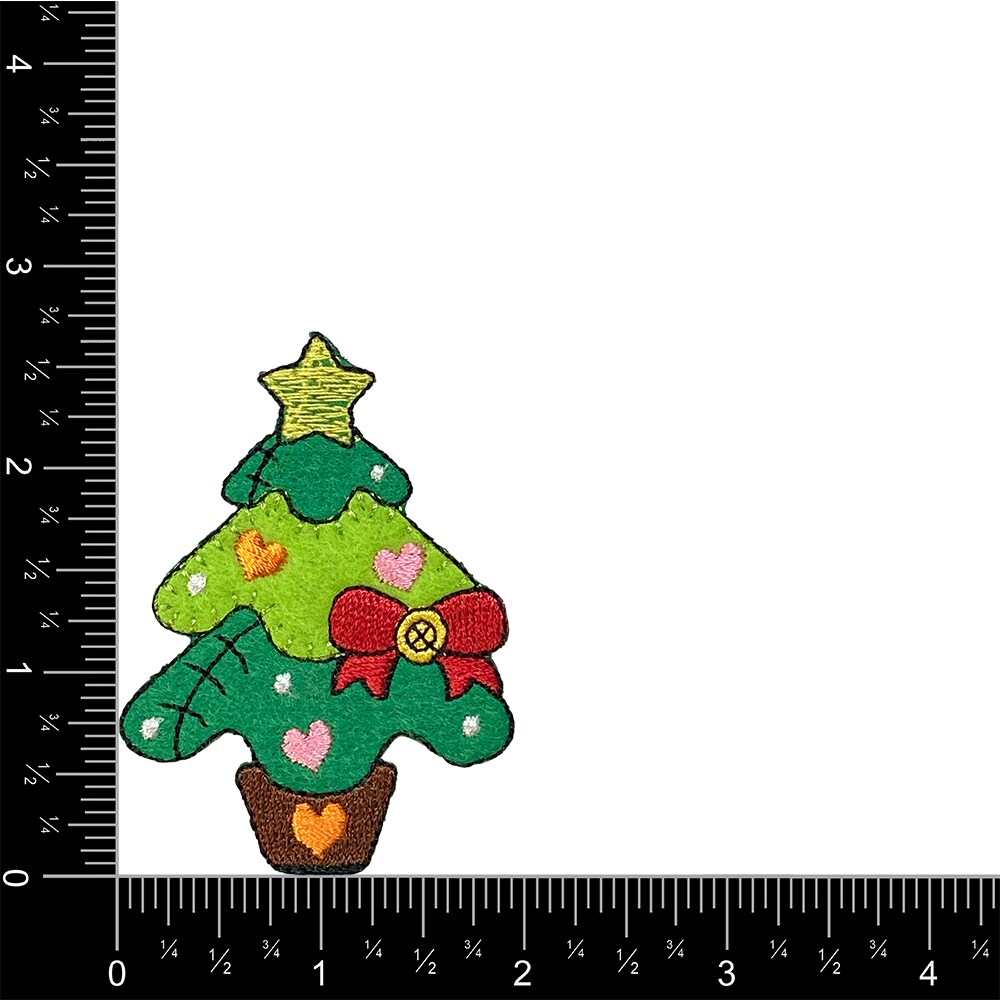 Patchwork Christmas Tree, Embroidered, Iron on Patch