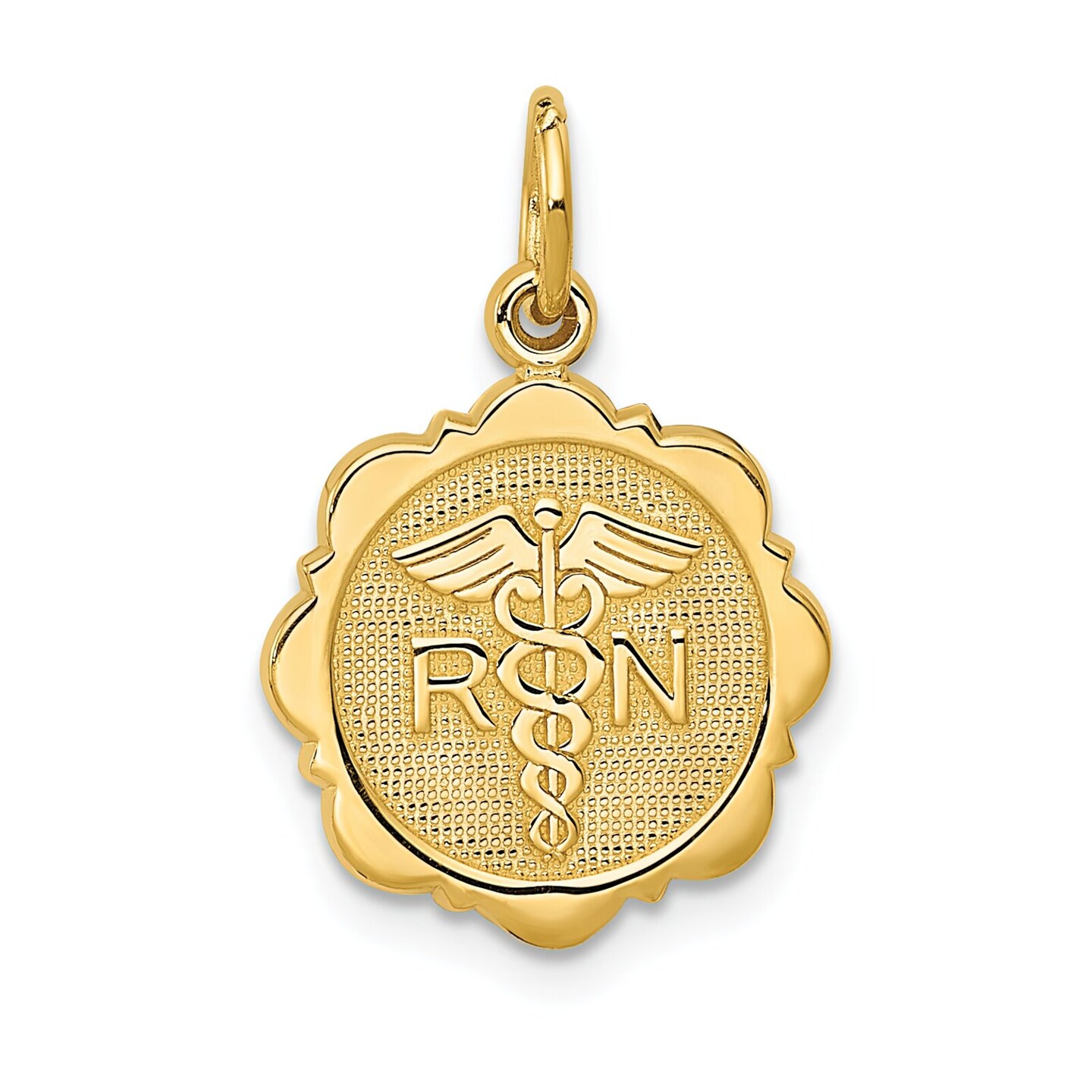 14K Gold RN Caduesus Charm Registered Nurse Pendant Jewerly 20mm x 12mm