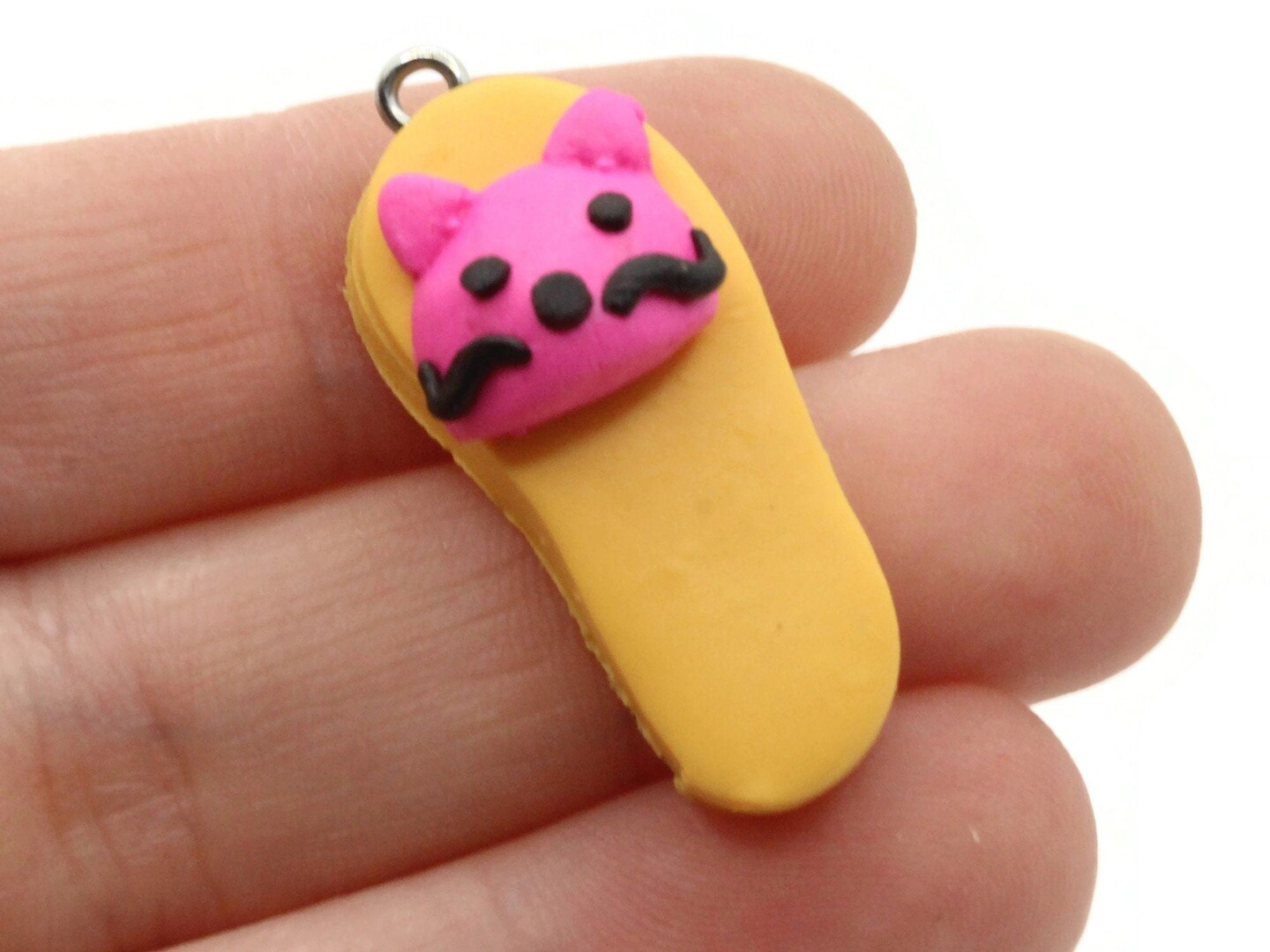 5 34mm Yellow and Pink Kitty Cat Polymer Clay Miniature Slipper Charms