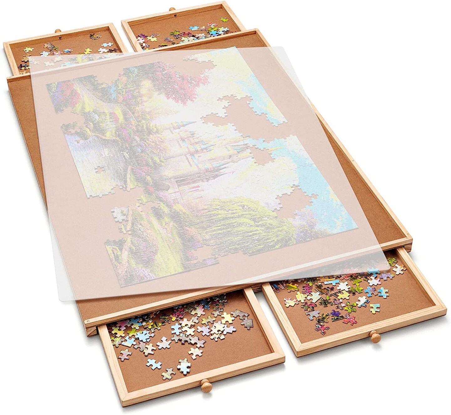 Wooden Jigsaw Puzzle Table with Drawers & Cover Mat, 23